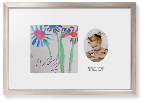 Oval Vignette Framed Print, Metallic, Modern, White, White, Single piece, 20x30, White, white