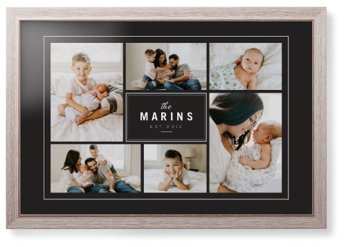 Contemporary Family Collage Framed Print, Rustic, Modern, White, Black, Single piece, 20x30, Blue, cedar