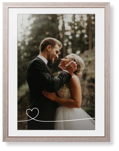 Heart Line Art Framed Print, Rustic, Modern, Black, White, Single piece, 24x36, White, white