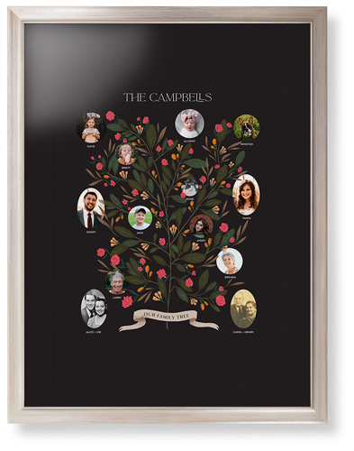 Blooming Family Tree Framed Print, Metallic, Modern, None, Black, Single piece, 24x36, Black