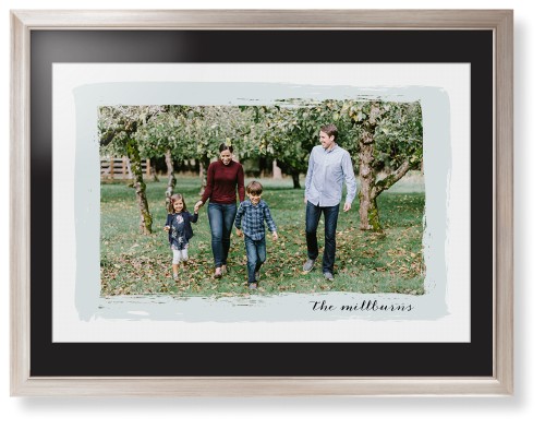 Brush Stroke Border Framed Print, Metallic, Modern, White, Black, Single piece, 24x36, Gray, air