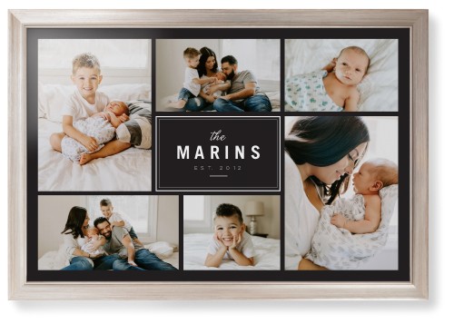 Contemporary Family Collage Framed Print, Metallic, Modern, None, None, Single piece, 24x36, Blue, cedar