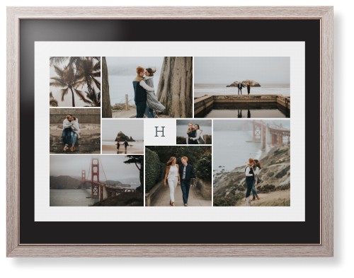 Classic Monogram Gallery of Nine Framed Print, Rustic, Modern, Black, Black, Single piece, 24x36, Multicolor, multi