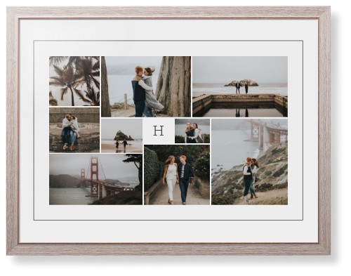 Classic Monogram Gallery of Nine Framed Print, Rustic, Modern, Black, White, Single piece, 24x36, Multicolor, multi