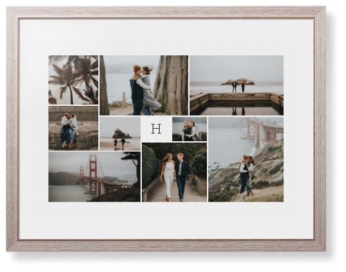 Classic Monogram Gallery of Nine Framed Print, Rustic, Modern, White, White, Single piece, 24x36, Multicolor, multi