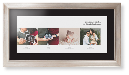 Family Timeline Framed Print, Metallic, Modern, Black, Black, Single piece, 10x24, White, white