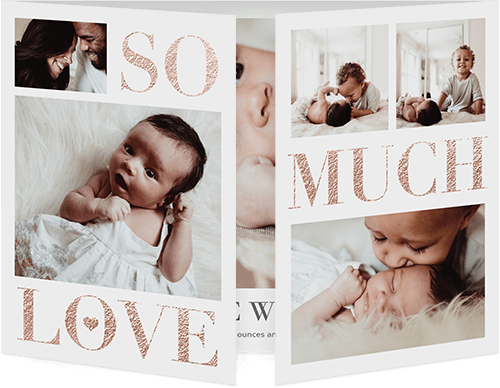 So Much Love Gallery Birth Announcement, Grey, Gate Fold, Pearl Shimmer Cardstock, Square