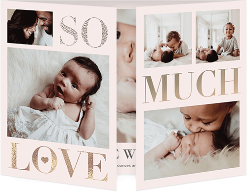 So Much Love Gallery Birth Announcement, Pink, Gate Fold, Pearl Shimmer Cardstock, Square