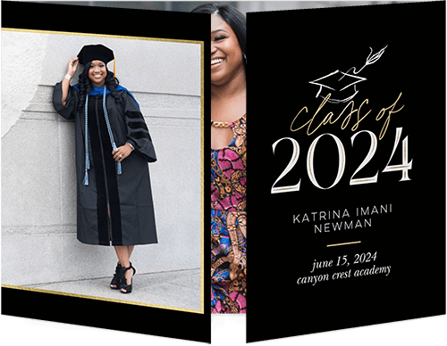 Classy Chic Graduation Announcement, Black, Gate Fold, Matte, Folded Smooth Cardstock, Square
