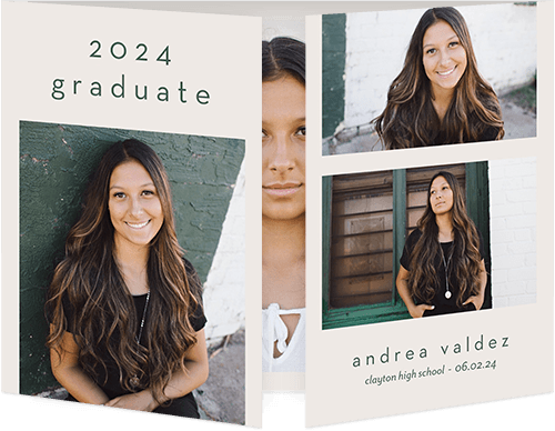 Clean Minimalist Graduation Announcement, Grey, Gate Fold, Matte, Folded Smooth Cardstock, Square, White
