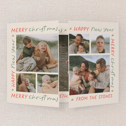 Merry Messages Holiday Card, Beige, Gate Fold, Christmas, Pearl Shimmer Cardstock, Square