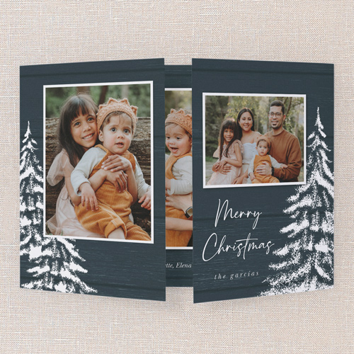 Brushed Pine Holiday Card, Blue, Gate Fold, Christmas, Pearl Shimmer Cardstock, Square, Navy