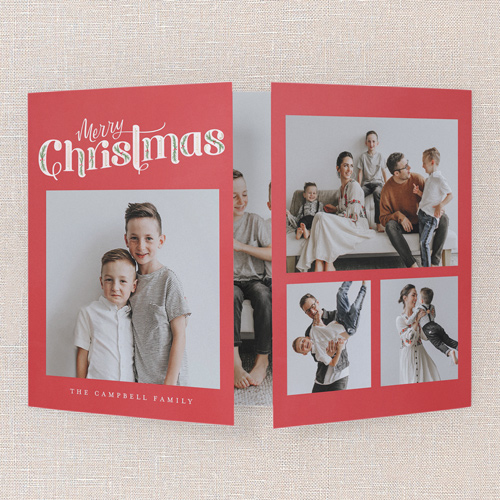 Yearlong Cheer Holiday Card, Red, Gate Fold, Christmas, Pearl Shimmer Cardstock, Square, Radish