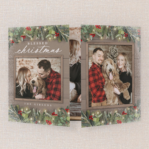 Festive Greenery Holiday Card, Beige, Gate Fold, Religious, Matte, Folded Smooth Cardstock, Square, Rye