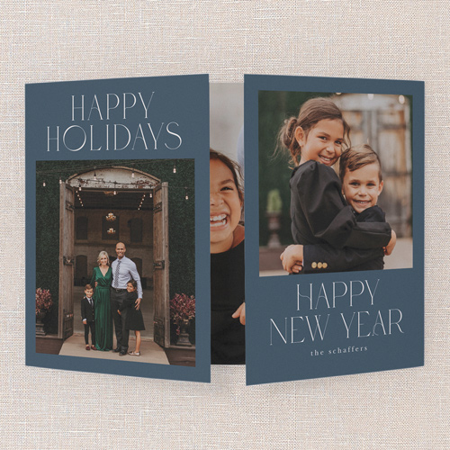 Bordered Focus Holiday Card, Blue, Gate Fold, Holiday, Matte, Folded Smooth Cardstock, Square, Neptune