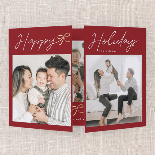 Merry Accent Holiday Card, Red, Gate Fold, Holiday, Matte, Folded Smooth Cardstock, Square, Apple