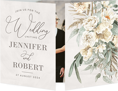 Fresh And Floral Wedding Invitation, Beige, Gate Fold, Matte, Folded Smooth Cardstock, Square