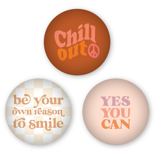 Retro Positive Vibes Set of 3 Glass Magnets, Set of 3 Glass, Multicolor