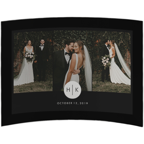 Circle Monogram Curved Glass Print, 5x7, Curved, Black, black