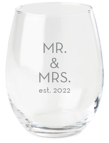 Modern Mr and Mrs Wine Glass, Etched Wine, White