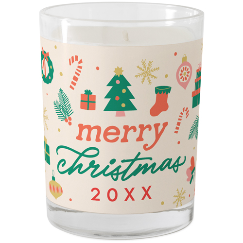 Vintage Christmas Icons Glass Candle, Glass, Grapefruit Blossom, 9oz, Green, spruce