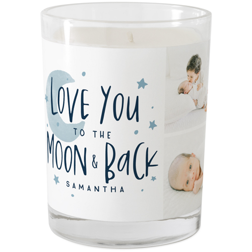 Love You to the Moon Stars Glass Candle, Glass, Grapefruit Blossom, 9oz, Blue