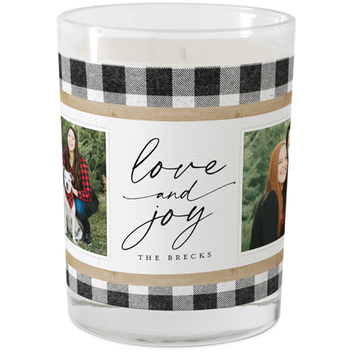 Buffalo Plaid Joy Glass Candle, Glass, Grapefruit Blossom, 9oz, Black