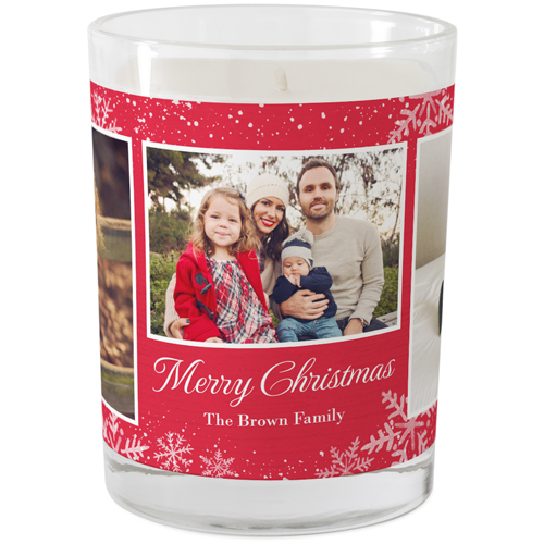 Classic Snowflake Collage Glass Candle, Glass, Unscented, 9oz, Red