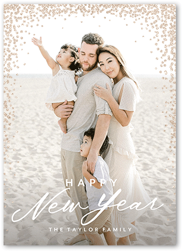 Confetti Corners Holiday Card, White, New Year, Antique Gold Glitter, Matte, Signature Smooth Cardstock, Square