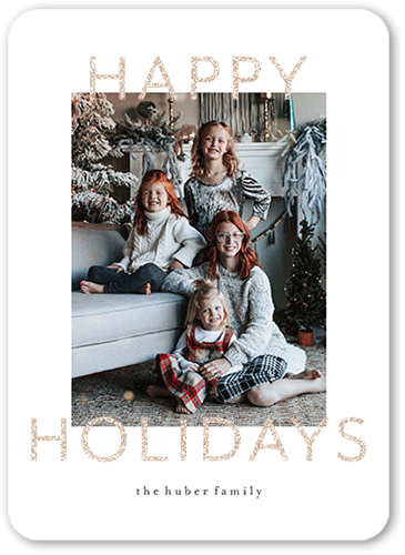 Modern Magnificence Holiday Card, White, Holiday, Antique Gold Glitter, Matte, Signature Smooth Cardstock, Rounded