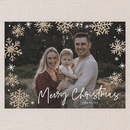 Snowflake Glisten Holiday Card, Blue, Christmas, Antique Gold Glitter, Matte, Signature Smooth Cardstock, Square, Powder Blue