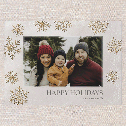 Snow Serenity Holiday Card, Beige, Holiday, Antique Gold Glitter, Matte, Signature Smooth Cardstock, Square, Wheat