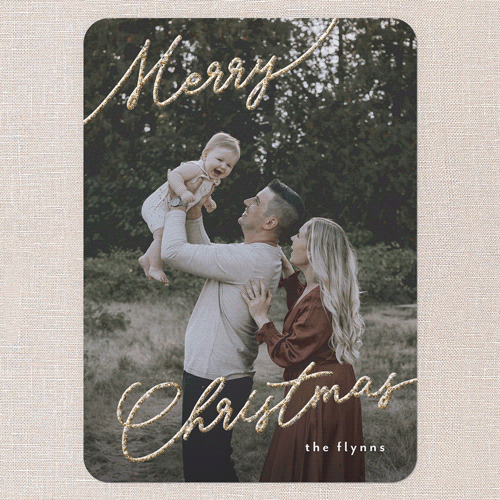 Shiny Sentiment Holiday Card, White, Christmas, Antique Gold Glitter, Matte, Signature Smooth Cardstock, Rounded, White