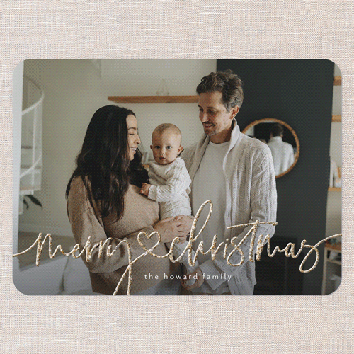 Heart Highlight Holiday Card, White, Christmas, Antique Gold Glitter, Matte, Signature Smooth Cardstock, Rounded, White