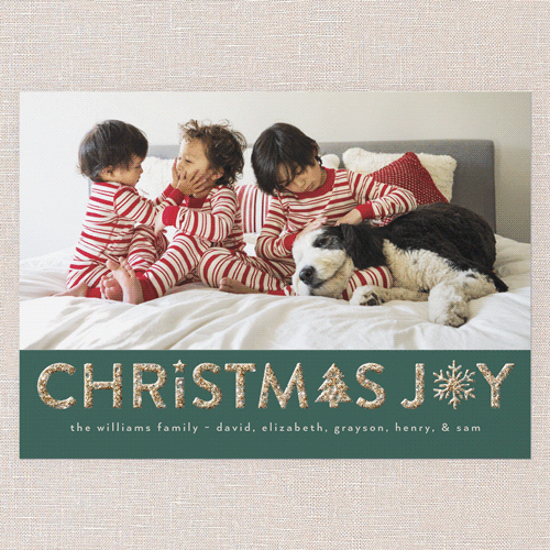 Festive Icons Holiday Card, Green, Christmas, Antique Gold Glitter, Matte, Signature Smooth Cardstock, Square, Tree