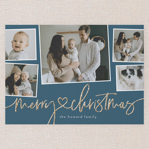 Sparkle Wishes Holiday Card, Blue, Christmas, Antique Gold Glitter, Matte, Signature Smooth Cardstock, Square, Neptune