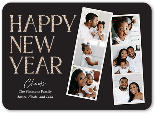 Elegant Film New Year's Card, Black, New Year, Antique Gold Glitter, Matte, Signature Smooth Cardstock, Rounded