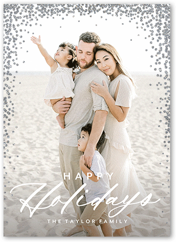 Confetti Corners Holiday Card, White, Holiday, Silver Glitter, Matte, Signature Smooth Cardstock, Square