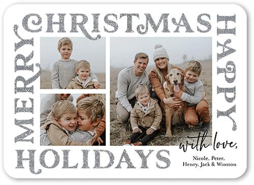 All Around Fun Holiday Card, White, Holiday, Silver Glitter, Matte, Signature Smooth Cardstock, Rounded