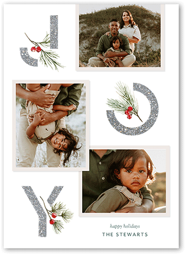 Sparkle Joy Berries Holiday Card, White, Holiday, Silver Glitter, Matte, Signature Smooth Cardstock, Square