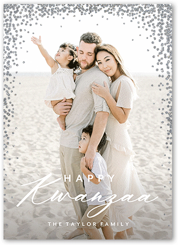 Confetti Corners Holiday Card, White, Kwanzaa, Silver Glitter, Matte, Signature Smooth Cardstock, Square, White