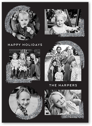 Glitter Accents Holiday Card, Black, Holiday, Silver Glitter, Matte, Signature Smooth Cardstock, Square