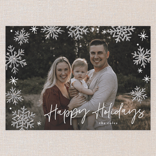Snowflake Glisten Holiday Card, Blue, Holiday, Silver Glitter, Matte, Signature Smooth Cardstock, Square, Powder Blue