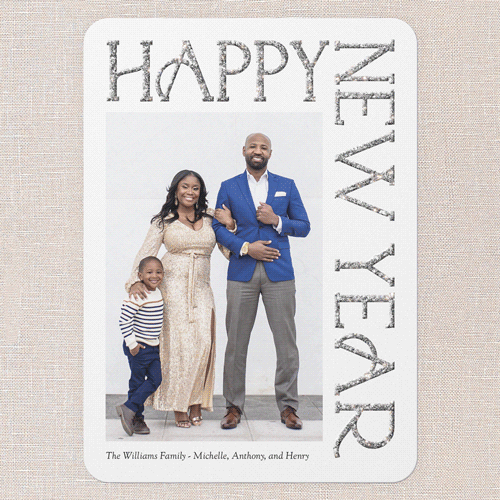 Shiny Serif Holiday Card, White, New Year, Silver Glitter, Matte, Signature Smooth Cardstock, Rounded, White
