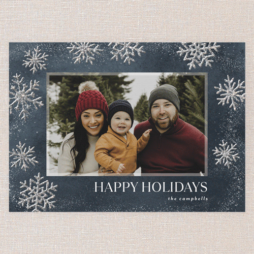 Snow Serenity Holiday Card, Blue, Holiday, Silver Glitter, Matte, Signature Smooth Cardstock, Square, Blue