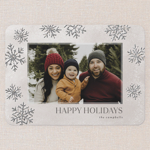 Snow Serenity Holiday Card, Beige, Holiday, Silver Glitter, Matte, Signature Smooth Cardstock, Rounded, Wheat