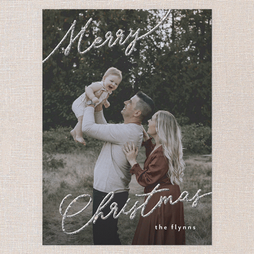 Shiny Sentiment Holiday Card, White, Christmas, Silver Glitter, Matte, Signature Smooth Cardstock, Square, White