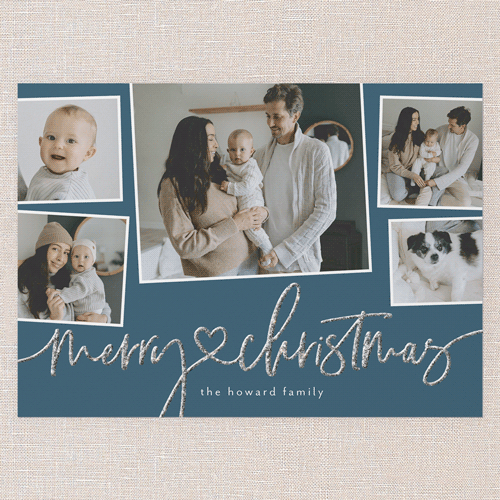 Sparkle Wishes Holiday Card, Blue, Christmas, Silver Glitter, Matte, Signature Smooth Cardstock, Square, Neptune