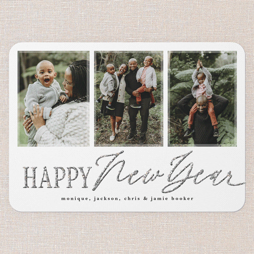 Glittered Wishes Holiday Card, White, New Year, Silver Glitter, Matte, Signature Smooth Cardstock, Rounded, White