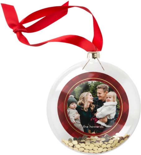 Classic Plaid Border Glitter Ornament, Red, Circle